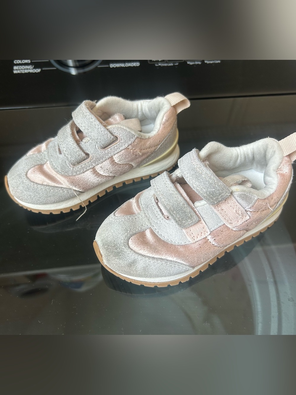 Cat & Jack velvet Pink and Light Gray Kids Velcro Sneakers